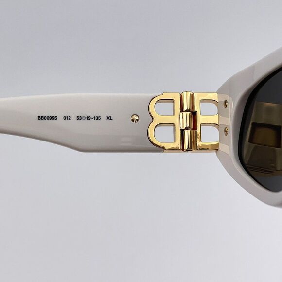 Balenciaga BB0095S 012 Sunglasses White Gold Logo Grey Cat Eye Unisex
